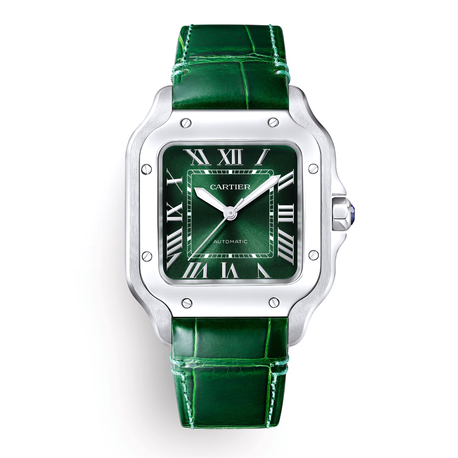 Santos De Cartier Watch with Graduated Green Dial and alligator leather strap